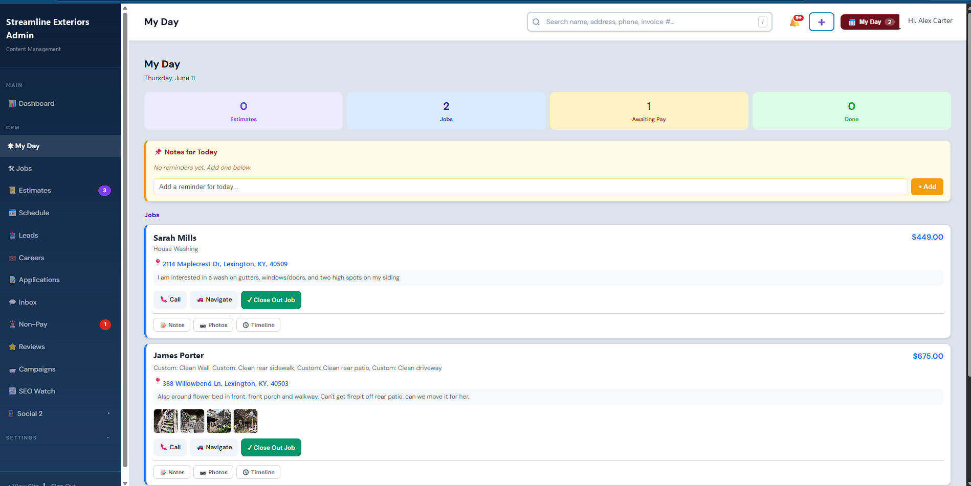 Website leads converted into scheduled jobs on the My Day list