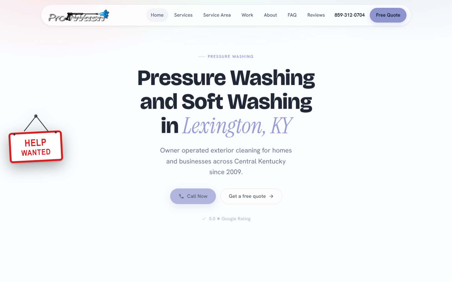 A complete pressure washing business website built by PressureWashingOS in the Aurora theme