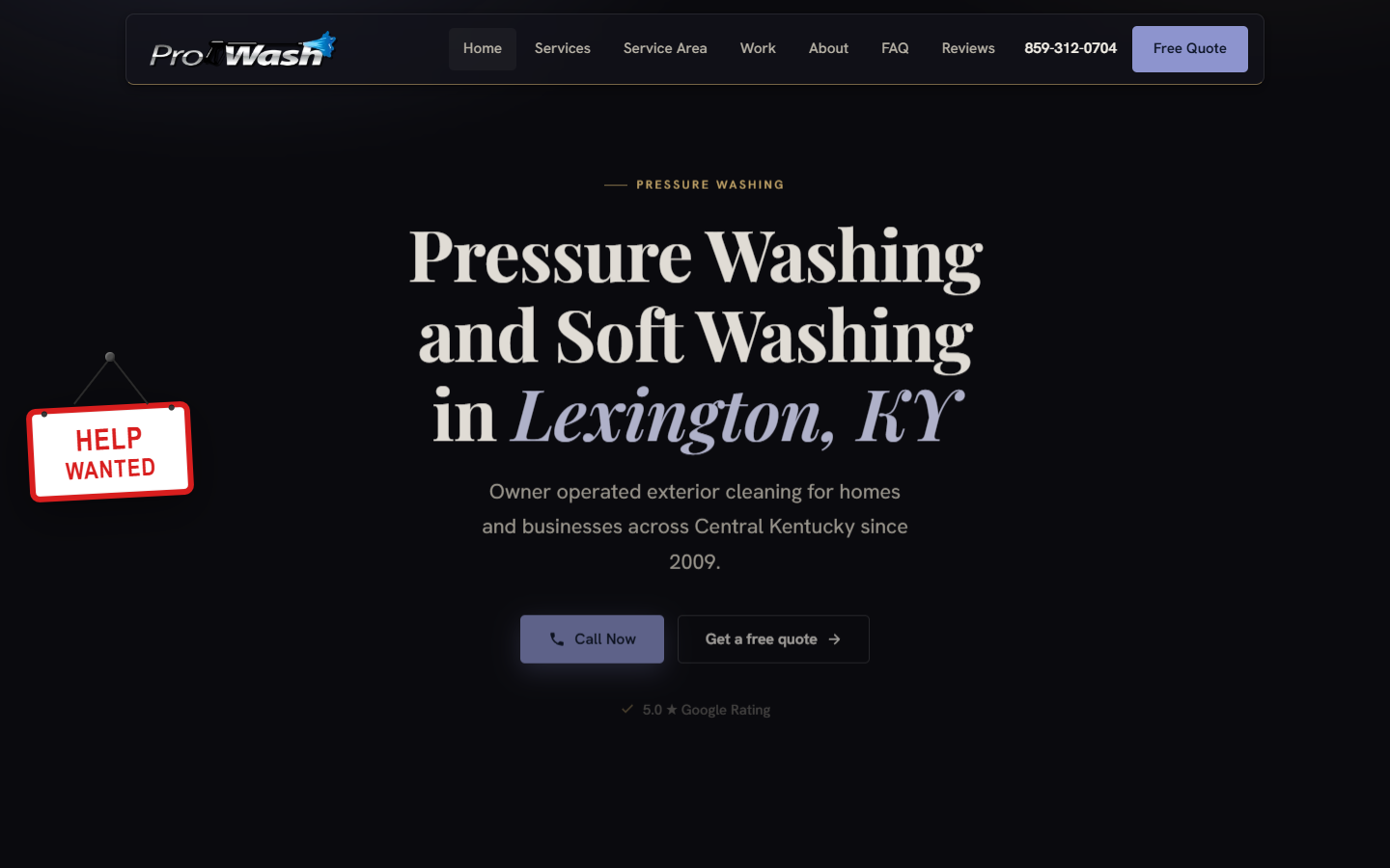 The same business website in the dark Onyx theme